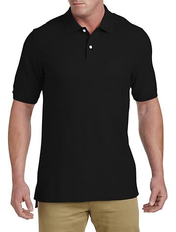 Harbor Bay by DXL Men's Big and Tall Pocket Piqué Polo Shirt Black 4XLT
