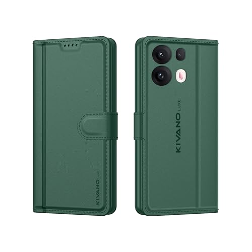 Image of KIVANO LUXE Compatible for Oppo Reno 13 Pro 5G Luxury Handmade Leather Magnetic Flip Folio Case | Card Holder & Kickstand | Slim Protective Cover | Unisex - Green