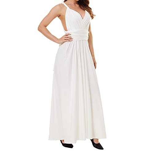 Clothink Women Cream Convertible Wrap Plus Size Maxi Dresses Cream Medium