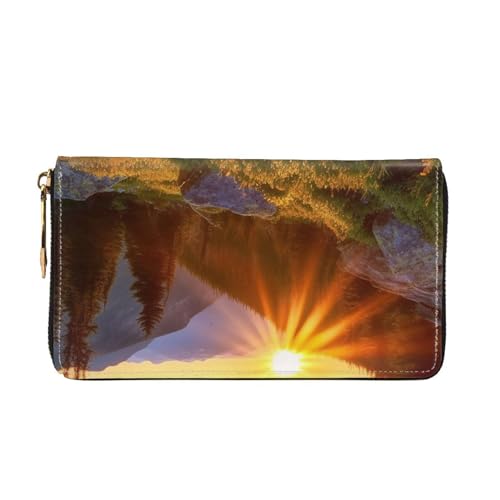 Rocky Mountain Sunset Sunshine Leather Wallet for Women Long Coin Purse Ultra Slim Credit Cards Holder Bifold Clutch4