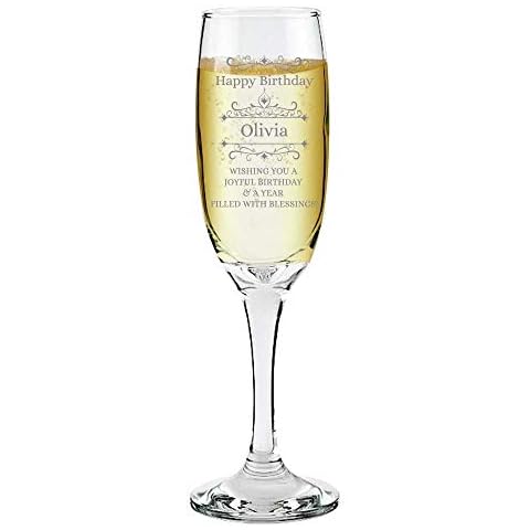 Personalised Champagne Flute Glass Engraved Prosecco Long Stem Vintage Design Gift Box 210 ml Cover
