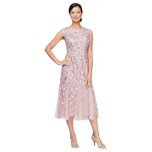 Alex Evenings Women's Short Embroidered Cocktail Dress, Wedding Guest (Petite and Regular Sizes)