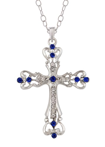 Image of Alilang Womens Black Silver Clear Crystal Rhinestones Celtic Holy Cross Pendant Necklace
