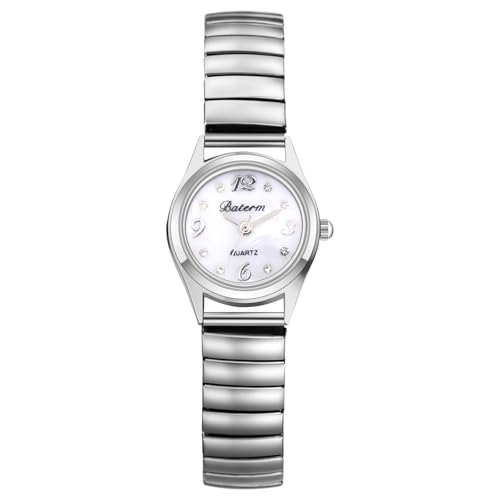 OIDEA Reloj Elástica Correa Mujer: Reloj de Pulsera Cuarzo para Señora Analógico Pequeña Redondo Sencillo Plata Escala de Puntos   para Ocio Negocios Regalos