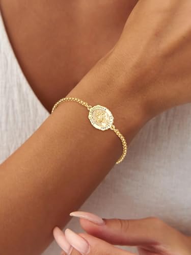 TANGPOET Saint Medal Bracelet For Women Men Gold Plated 925 Sterling Silver Religious Catholic Protection Amulet Jewelry Gifts with 7"+2" Adjustable Stainless Steel Box Chain4