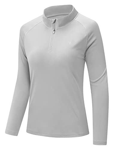QIXING UV-Schutz Shirt Herren UPF 50+ Langarm - Atmungsaktiv, Schnelltrocknend Mit 1/4 Reißverschluss (Grau, L)