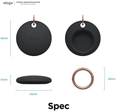 elago Basic etui kompatybilne z AirTag pełna ochrona, w zestawie breloczek do kluczy, smukły i prosty design, wysokiej jakości silikon dopuszczony do kontaktu z żywnością (czarne)