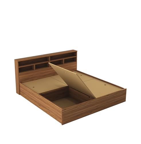 Image of DesignFit Engineered Wood King Size Bed with Box Storage | Wooden Double Bed Cot Palang Furniture for Bedroom Living Room (Walnut Finish)