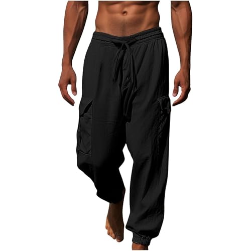 JEShifangjiusu Mens Elastic Waist Cargo Pants Casual Lightweight Drawstring Tapered Pant with Pockets