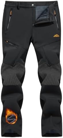 TACVASEN Men's Thick Pants-Skiing Snowboard Fleece Lined Reinforced Knees Softshell Pants (No Belt)