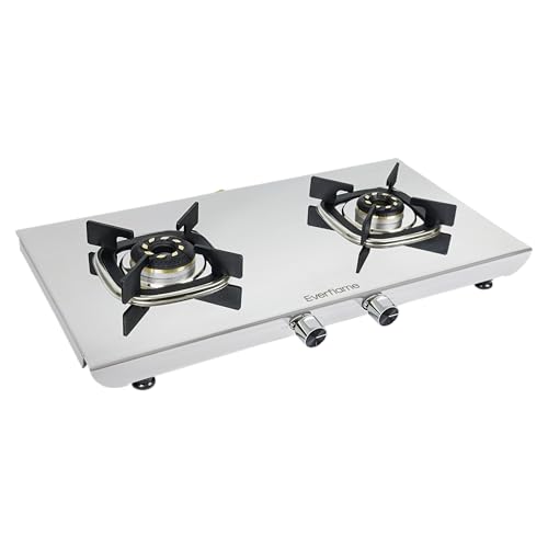 Image of Everflame Photon 2 Burner Gas Stove | Manual Ignition | 5G Brass Burners | ISI Certified | SS Cooktop | 5 Years Warranty on (Body & Burners) + 2 Year Comprehensive Warranty + Doorstep Service