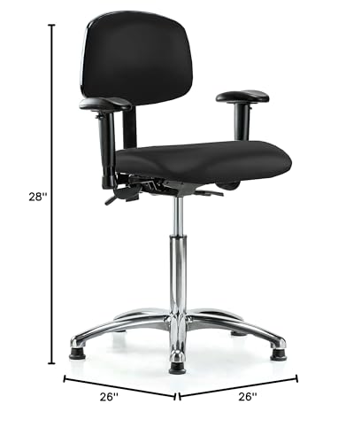 Image of Perch Chrome Stationary Multi-Task Office Chair with Adjustable Armrests | Medium Bench Height 20-27 inch | Black Fabric