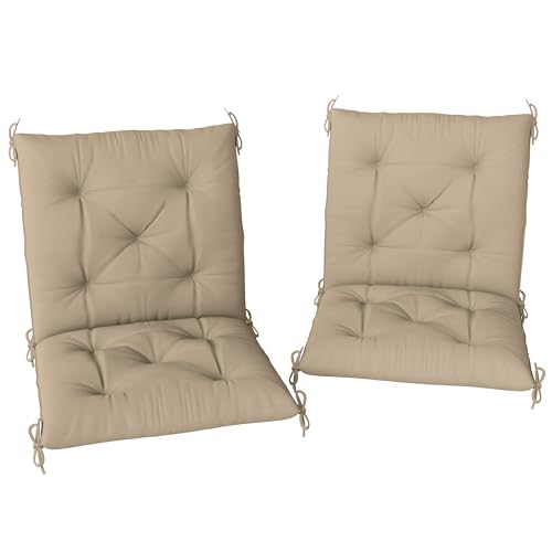 Outsunny Lot de 2 Coussins de Chaise d'extérieur, Galette de Chaise avec Attaches, Coussins de Jardin pour terrasse ou Balcon, 98 x 50 x 8 cm, Beige