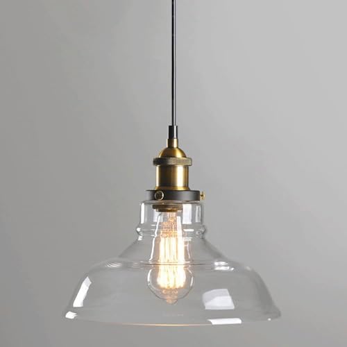Lustre rétro d'ambiance de ferme vintage avec abat-jour en verre élégant pour îlot de cuisine