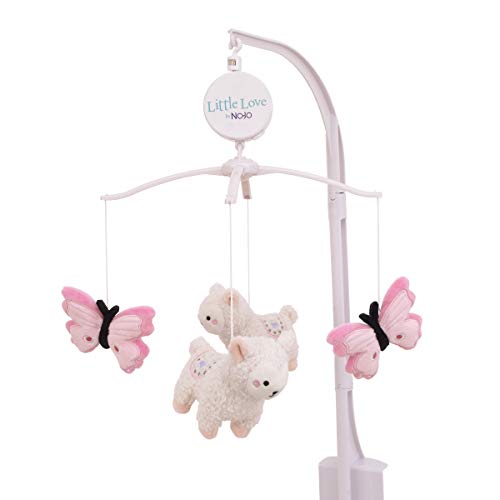 Image of Little Love by NoJo Sweet Llama & Butterflies Pink & White Musical Mobile, Pink, Ivory, Lavender