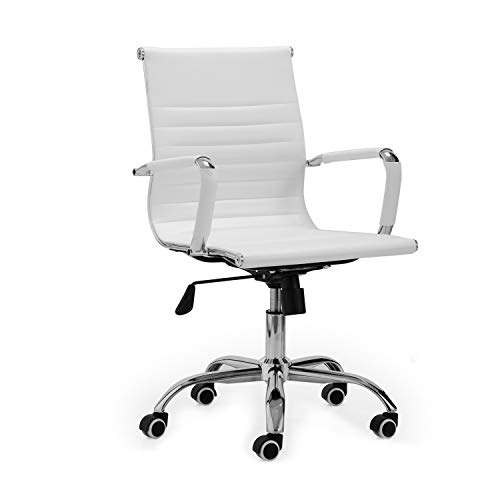 Lucy, Silla de Oficina, Silla de Despacho o Escritorio, Acabado en Simil Piel Blanco, Medidas: 64 cm (Ancho) x 64 cm (Fondo) x 89-99 cm (Alto)