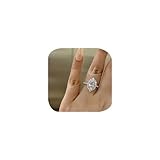FLYYQMIAO Fashion Engagement Halo Ring for Women Marquise Cut Cubic Zirconia Wedding Band CZ Anniversary Solitaire Ring Simulated Diamond Promise Ring in 925 Sterling Silver Bridal Ring (6)