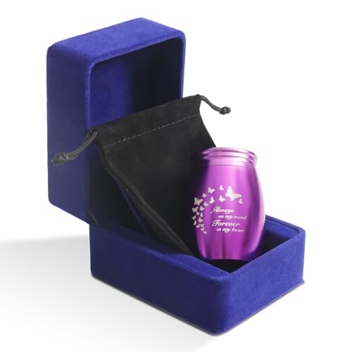 Image of Small Keepsake Cremation Urns for Human Ashes with Velvet Bag | 2.7 inch Purple Butterfly Mini Memorial Urns for Women /Mom /Mother /Girl /Grandma