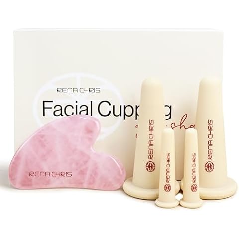 Rena Chris Facial Cupping Set & Gua Sha Facial Tool - Silicone Cupping Set & Rose Quartz Gua Sha Stone - Face Cupping Therapy Set for Natural Skin Care, Puffiness, Lip Plumping(Pink) Cover