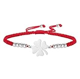 EUEAVAN Pulsera de trébol para mujer, trébol verde, buena suerte, trébol de cuatro hojas, hecha a mano, pulsera de cuerda roja, joyería de amistad, accesorios para el día de San Patricio, regalo