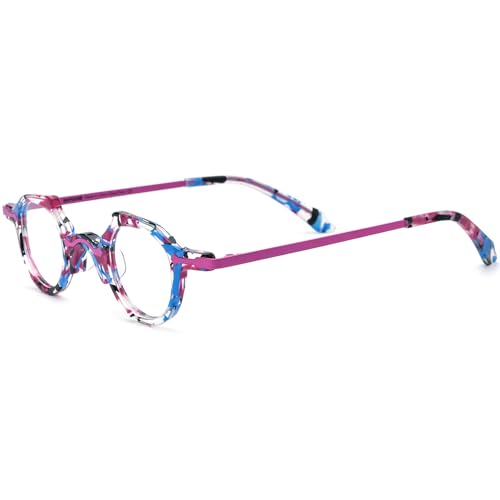 Image of HEPIDEM Acetate Glasses Frame Alloy Temple Men Small Retro Round Eyeglasses Women Optical Spectacles