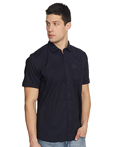 Image of blackberrys Men's Solid Slim Shirt (ES-DOHX73# Navy Dark 39)