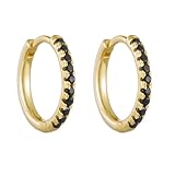 Stfery Pendientes de aro de oro de 9/14/18 quilates de media eternidad para mujer, aretes de aro redondos de ónix negro pavé, Unique, Metal, Ónix