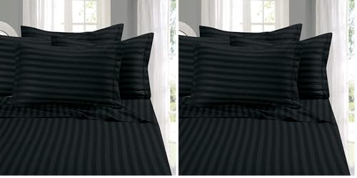 Image of Elegant Comfort Softest and Coziest 4-Piece Sheet Set - 1500 Thread Count Egyptian Quality Luxurious Wrinkle Resistant 6-Piece Damask Stripe Bed Sheet Set, Twin XL, Black (Pack of 2)