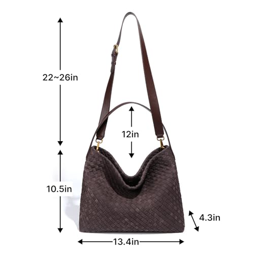 Image of Suede Woven Tote Bag for Women, Hobo Shoulder Bag for Work Travel