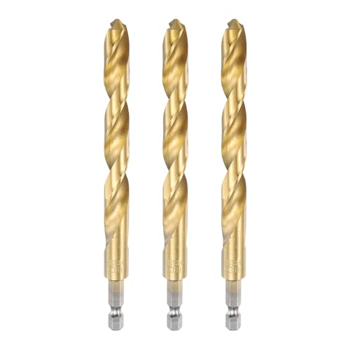 Image of sourcing map 3pcs 1/4" Hex Shank Titanium Twist Drill Bit 11mm Drilling Dia 142mm Length High Speed Steel Drills for Hardened Metal, Stainless Steel, Cast Iron, Wood, Plastic