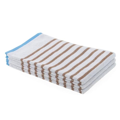 Go West Lines - Asciugamani da bagno extra large Jacquard, confezione da 2, colore bianco con strisce tortora, 70 x 150 cm, 500 g/m², in cotone pettinato morbido e altamente assorbente