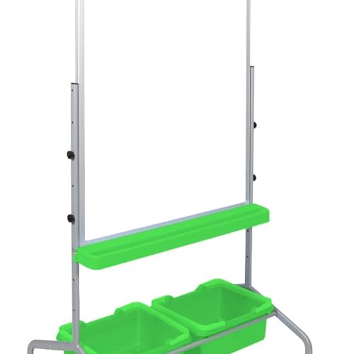 LUXOR MB3040WBIN Classroom Dry Erase Whiteboard and Chart Stand with Storage Bins, Double-Sided Magnetic Design on Wheels, Green/White
