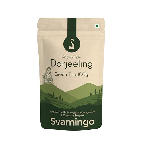 Image of Darjeeling Green Tea 200g - Single Garden Pure Darjeeling Tea, Loose Leaves, High Grown, Antioxidants Rich, Weight Support, Vegetal Aroma, 100+ Cups | SVAMINGO