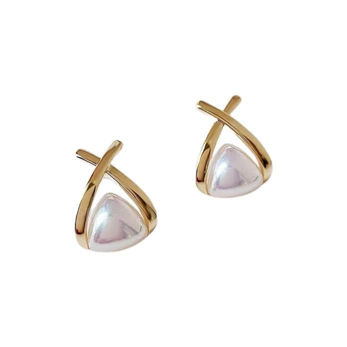 El Regalo Classic Cross Pearl Stud Earrings - Modern Geometric Triangle Design with Faux Pearls - Lightweight and Comfortable- Elegant Gift for Women