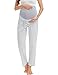 SWOMOG Womens Maternity Pajama Pants Over The Belly Pregnancy Pants Stretchy Lounge Wide Leg Trousers with Pockets Grey Stripes Small