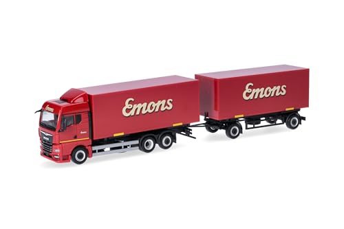 Herpa Camión en Miniatura Man TGX GM Tren de Cajas Intercambiables Emons, a Escala 1:87, Pieza de colección, Fabricado en Alemania, plástico