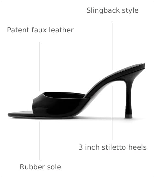 Image of Riekhany High Heel Mules for Women Slip On Open Pointed Toe Classy Patent Leather Stiletto Pumps Formal Slingback Mule Sandals Dress Walking Shoes