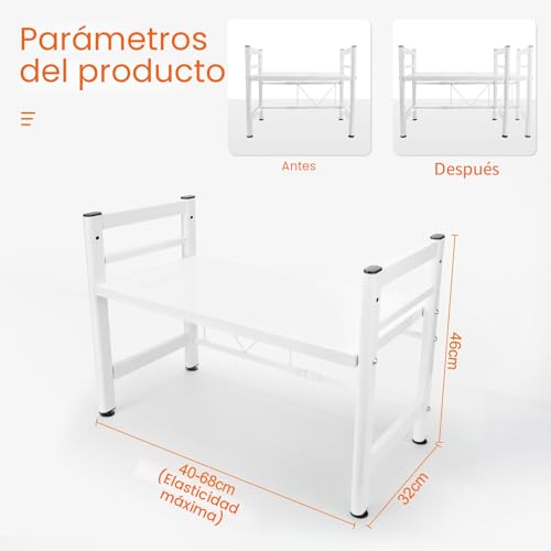 Miniatura 2 de Diompirux Quuylin 2 Niveles Soporte Extensible Para Microondas De,Con 6 Ganchos,Retráctil De 40 A 64 Cm Apto Para Soporte De Microondas Y Soporte De Horno De Cocina.,Blanco