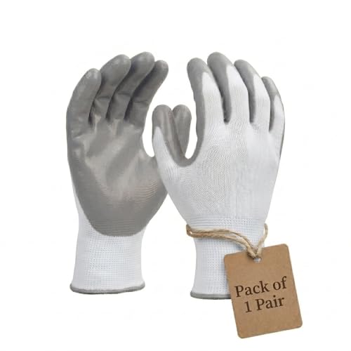 Image of AxisGrip Multipurpose Nylon Anti Cut PU Nitrile Coating Work Safety Gloves White-Grey Pair 1