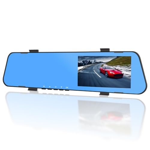 CAMECHO 4.5" Mirror Dash Cam with 1080P Dual Camera Front and Rear, Rear View Mirror Dash Cam with Parking Assist, 150° Wide Angle, Night Vision, Loop Recording, Motion Detection