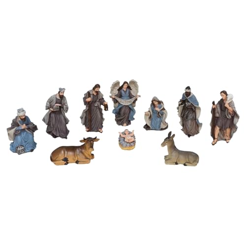 Acan Tradineur - Set de 10 Figuras de Nacimiento para Belén, Resina, Nacimiento, Pesebre, Adornos, Decoración Tradicional, Navidad - 15 cm