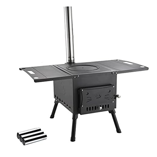 Estufa para tienda de campaña, estufa de leña portátil para tienda con 3 tubos de chimenea, estufa de calefacción para tiendas de campaña, viajes y camping (Hierro fundido)
