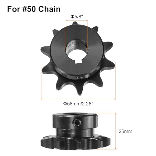 Image of uxcell #50 Chain Roller Sprocket B Type, 5 /8 inch Bore 10 Tooth Single Strand Chain Sprocket, Carbon Steel, Keyway with Set Screws