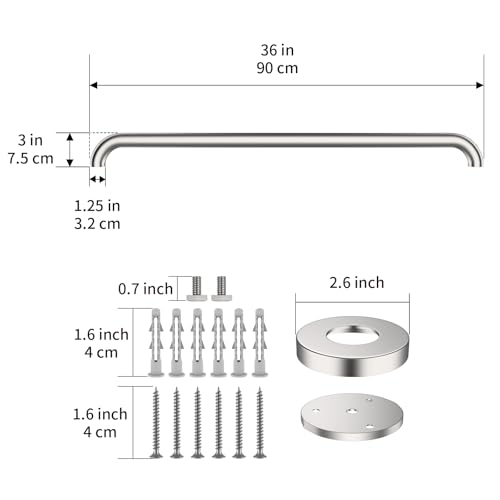 2 Pack 36 Inch Shower Grab Bars Satin Brushed Nickel, ZUEXT SUS304 Stainless Steel Bathroom Shower Balance Bar, Safety Hand Rail Support,Handicap Elderly Senior Assist Bath Grab Handle(1.25" Diameter) by ZUEXT - Used condition - Image 2