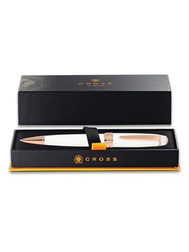 Image of Cross Bailey White & Rose Gold Refillable Ballpoint Pen - Medium Point, Black Ink, Smooth Writing, Presented in a Premium Gift Box