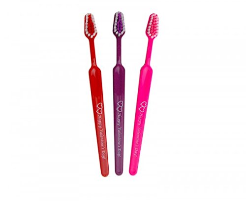 Valentine Toothbrush for Child - Fun and Gentle Oral Care for Kids - Shows 2 Hearts and Reads 'Happy Valentine's Day' - Festive Red, Purple and Pink Design - Encourage Healthy Smiles