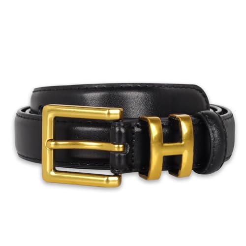 Image of Women's Fashion Classic Metal Buckle Leather Belt with Jeans Dress