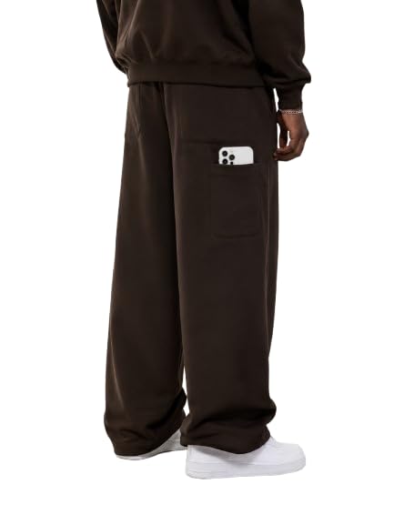 Image of 320 GSM Heavyweight Baggy Track Pants for Men | Oversized Fleece Sweatpants | Relaxed Fit Joggers with Deep Side Pockets | Winter Casual Lounge Wear | Elastic Waist with Drawstring