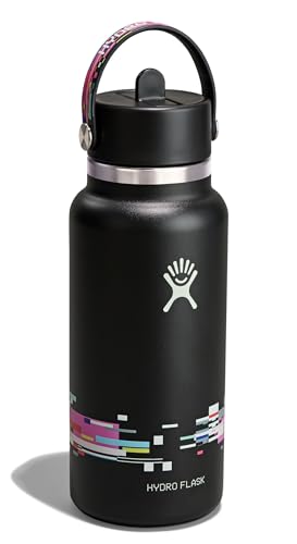 Image of Hydro Flask Water Bottle - Insulated Stainless Steel - Wide Mouth Flex Straw Lid, Non Spill, Leakproof and Refillable in 32 Oz Glitch Black