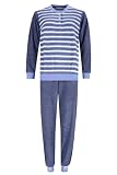 hajo Damen Frottee Schlafanzug Art. 45879 688 Rauchblau gestreift, Größe:40-42
